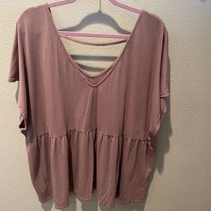 Torrid V-Neck Cutout Babydoll Short Sleeve Tee - Mauve - Size 5